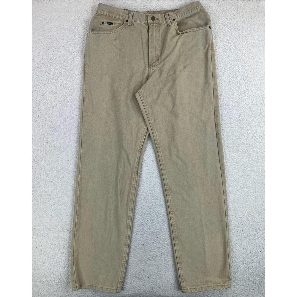 Vintage Lee Jeans Men's 38x34 (Fits 36x33) Beige Straight Leg Made In USA 90's